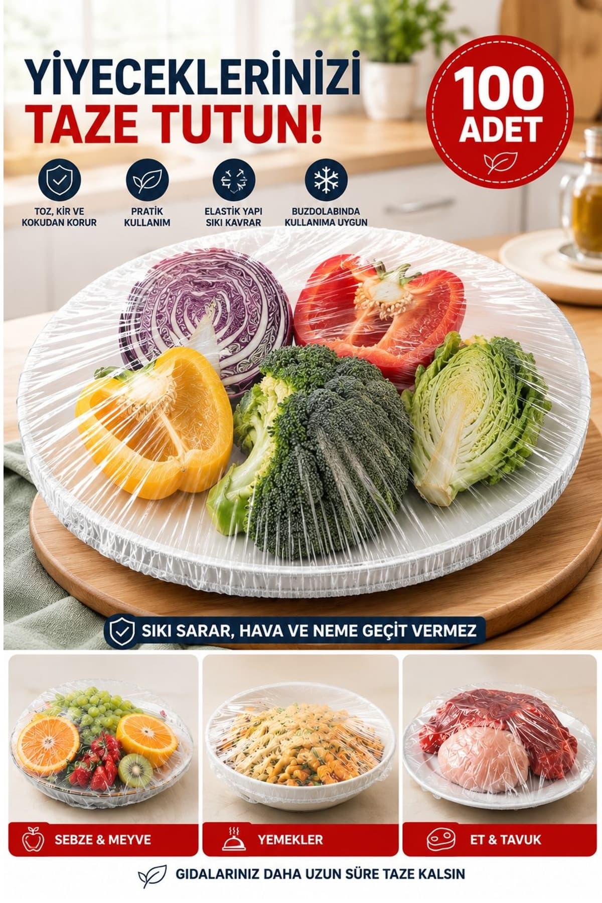 درپوش کشی نگهدارنده تازگی غذا Kitchen Beauty 100 عددی چندمنظوره درپوش کشی نگهدارنده تازگی غذا Kitchen Beauty 100 عددی چندمنظوره