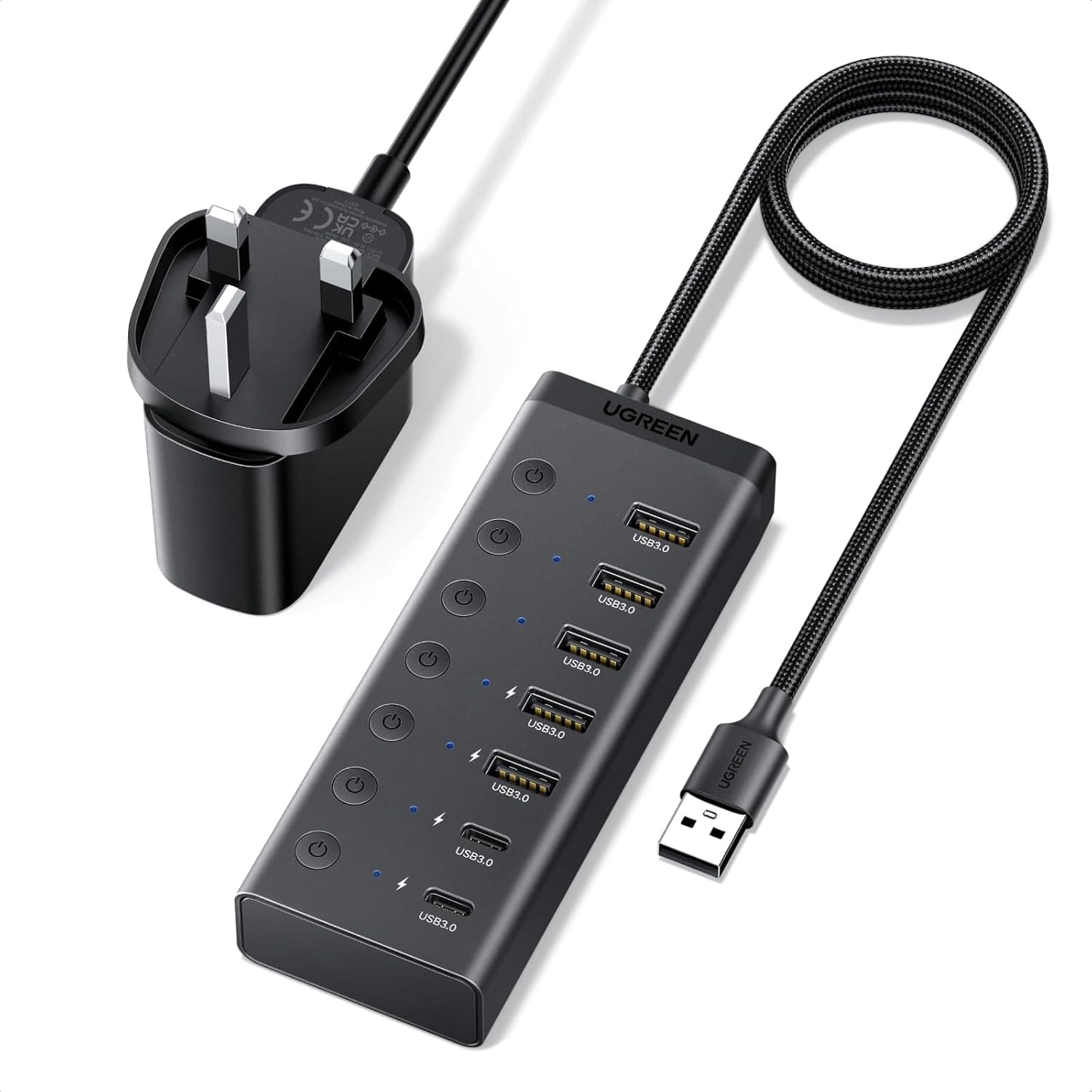 هاب UGREEN USB 3.0 هفتپورت با منبع تغذیه 5xUSB-A و 2xUSB-C 5Gbps هاب UGREEN USB 3.0 هفتپورت با منبع تغذیه 5xUSB-A و 2xUSB-C 5Gbps
