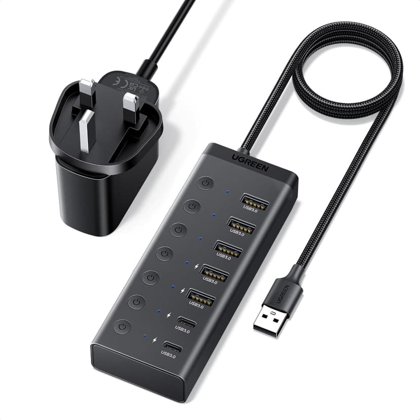 هاب UGREEN USB 3.0 هفتپورت با منبع تغذیه 5xUSB-A و 2xUSB-C 5Gbps هاب UGREEN USB 3.0 هفتپورت با منبع تغذیه 5xUSB-A و 2xUSB-C 5Gbps