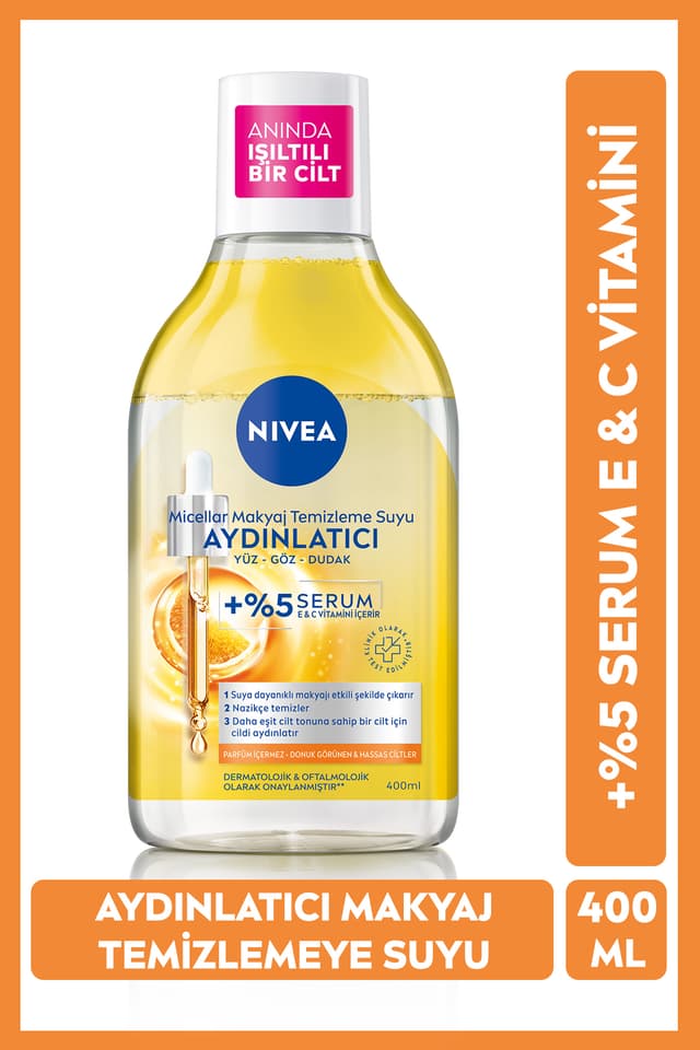آب میسلار پاککننده آرایش NIVEA روشنکننده با ویتامین C، اثر سرم و یکدستکننده رنگ پوست 400ml آب میسلار پاککننده آرایش NIVEA روشنکننده با ویتامین C، اثر سرم و یکدستکننده رنگ پوست 400ml