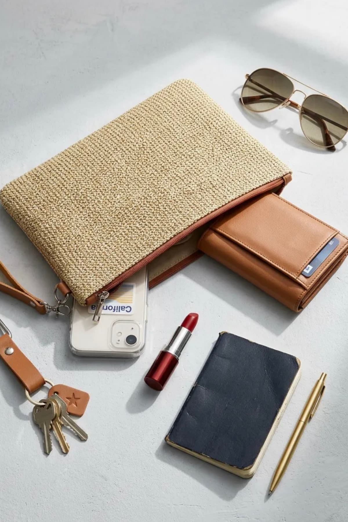 کیف کلاچ دستی Adelina Bags با بند مچی، آستر ساتن و ظاهر حصیری کیف کلاچ دستی Adelina Bags با بند مچی، آستر ساتن و ظاهر حصیری