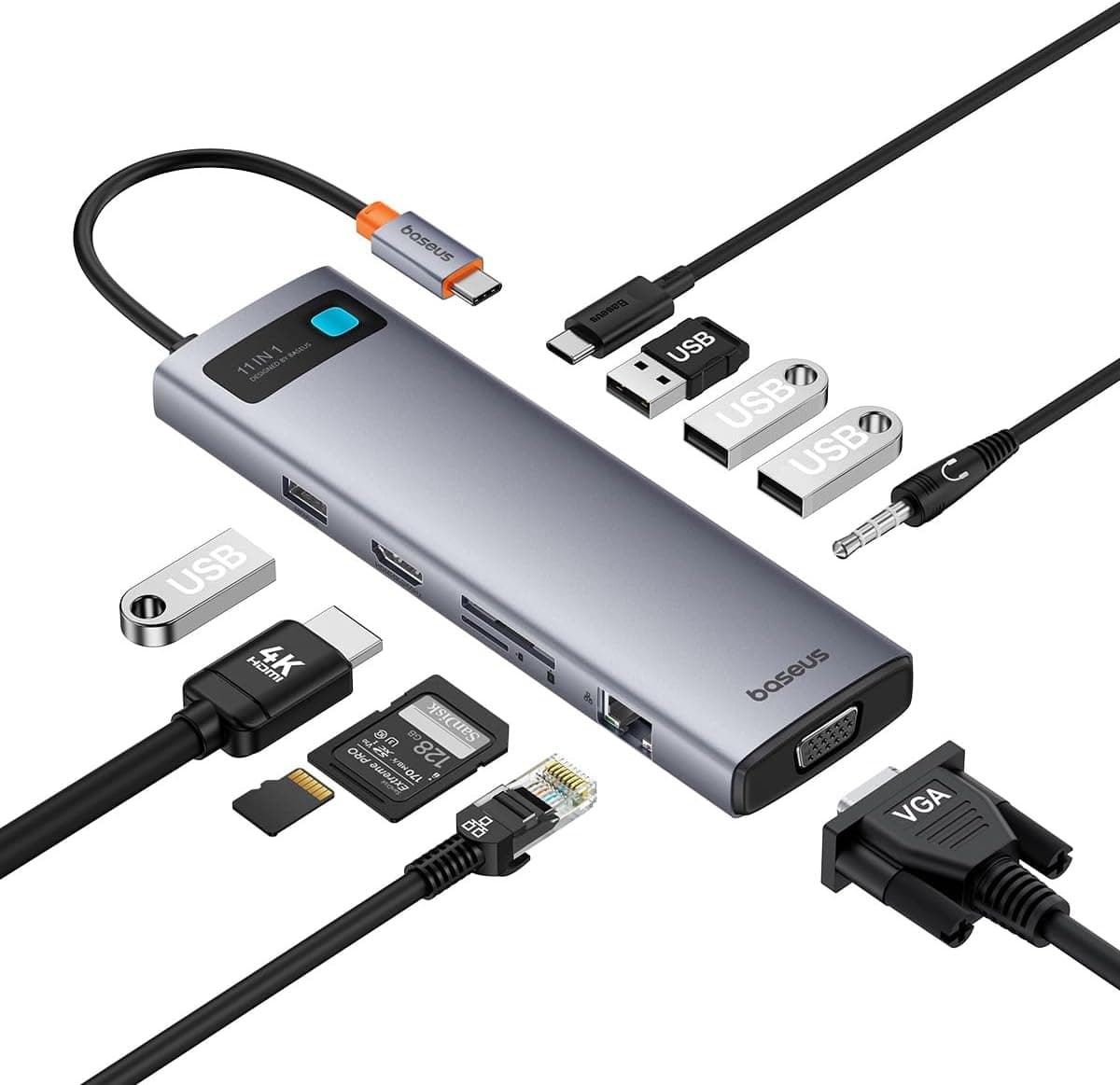 هاب USB-C یازدهدریک Baseus Metal Gleam با HDMI 4K@60Hz و 100W PD مدل B00030709811-00 هاب USB-C یازدهدریک Baseus Metal Gleam با HDMI 4K@60Hz و 100W PD مدل B00030709811-00