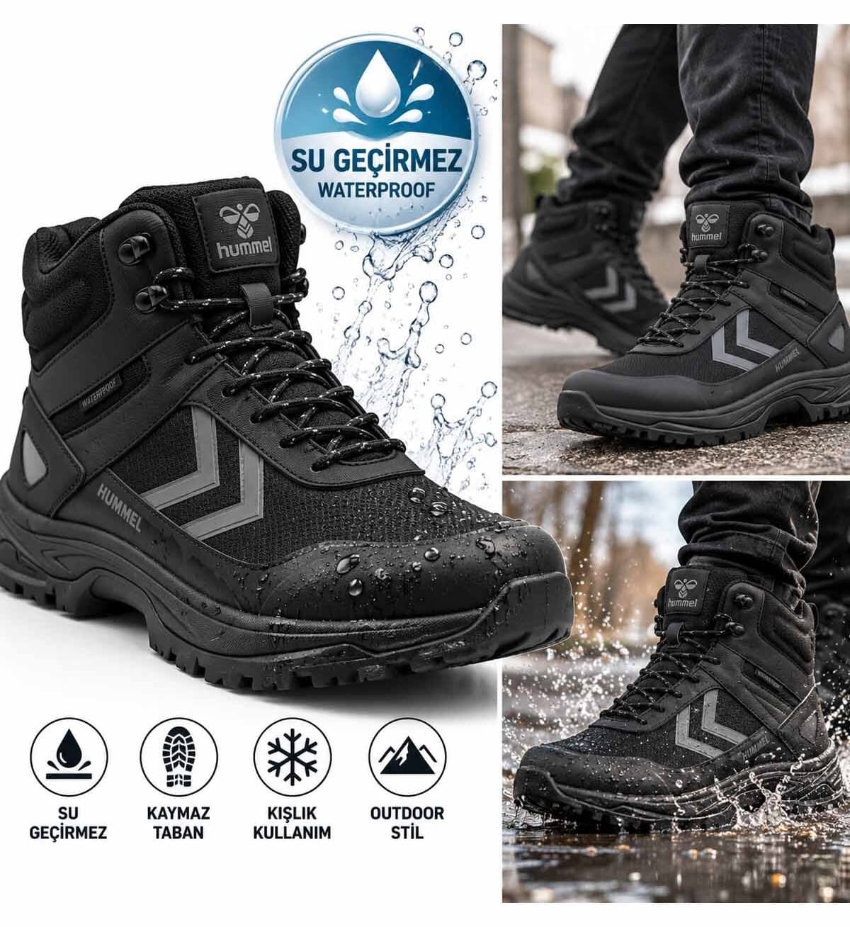 بوت مردانه hummel ضدآب مشکی زمستانی Trekking بوت مردانه hummel ضدآب مشکی زمستانی Trekking