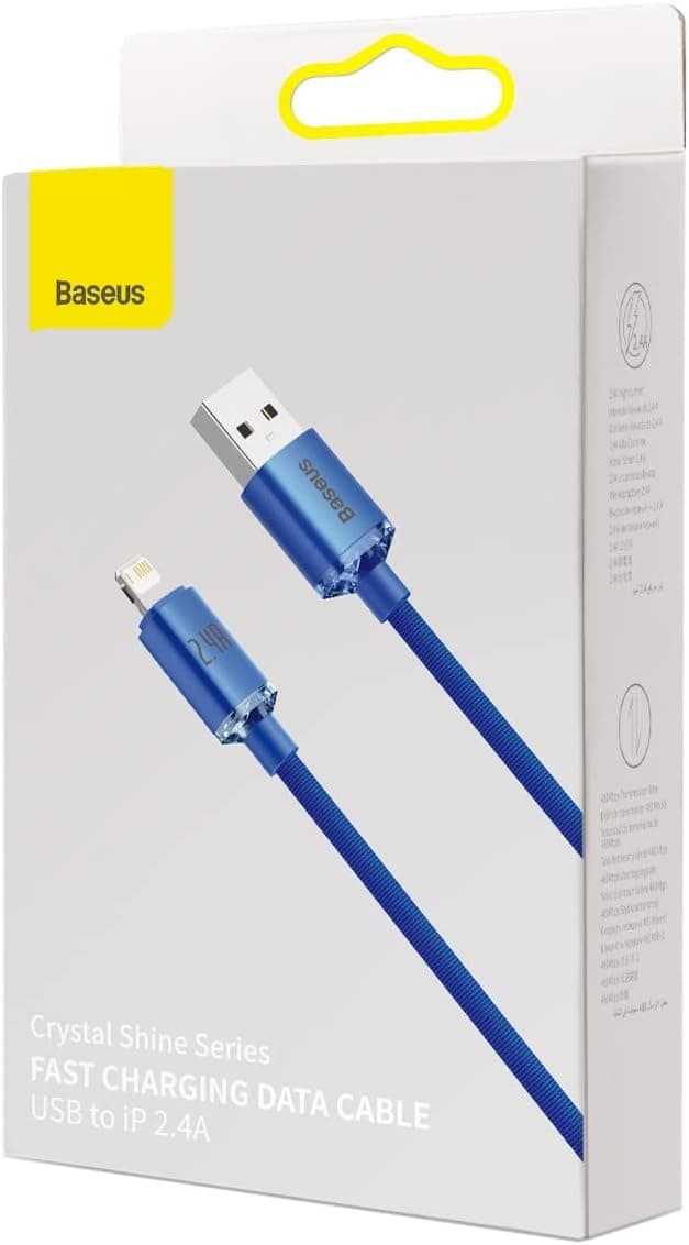 کابل مردانه Baseus Crystal Shine شارژ سریع 2.4A Lightning 1.2m آبی کابل مردانه Baseus Crystal Shine شارژ سریع 2.4A Lightning 1.2m آبی