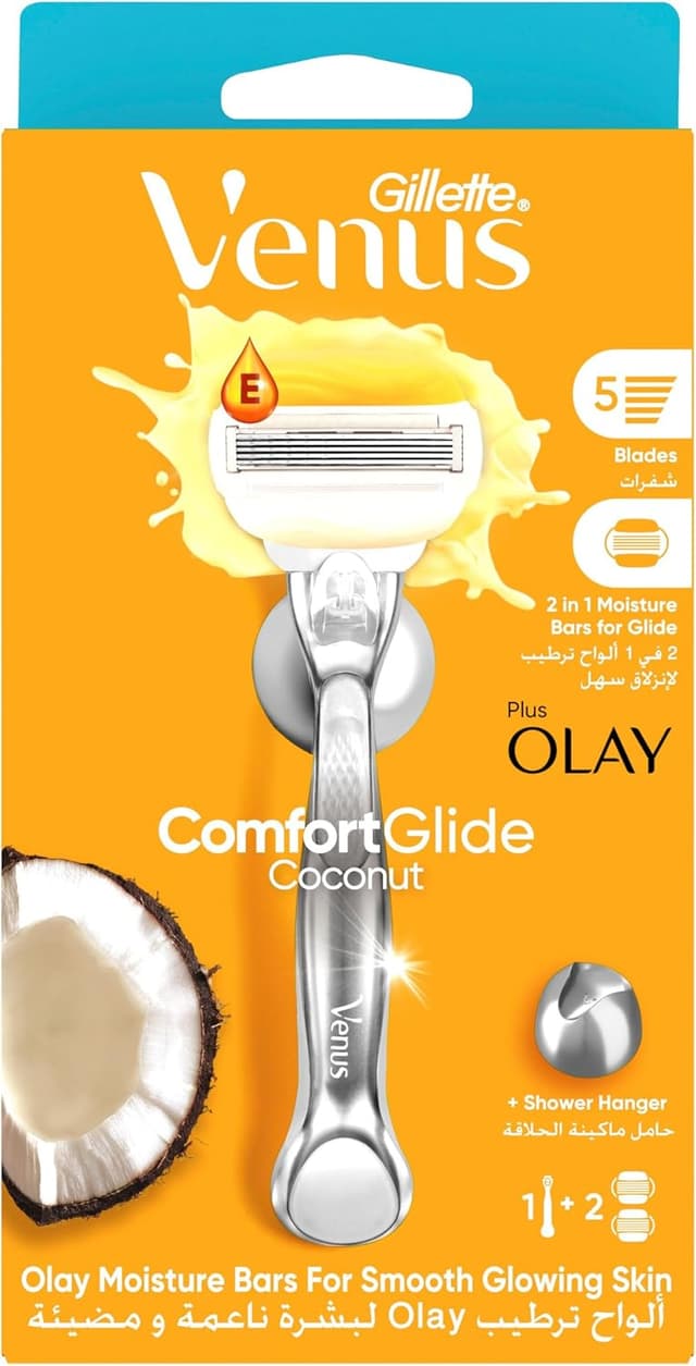 تیغ اصلاح زنانه Gillette Venus Comfortglide Coconut Scent Plus Olay با 2 تیغ یدکی تیغ اصلاح زنانه Gillette Venus Comfortglide Coconut Scent Plus Olay با 2 تیغ یدکی