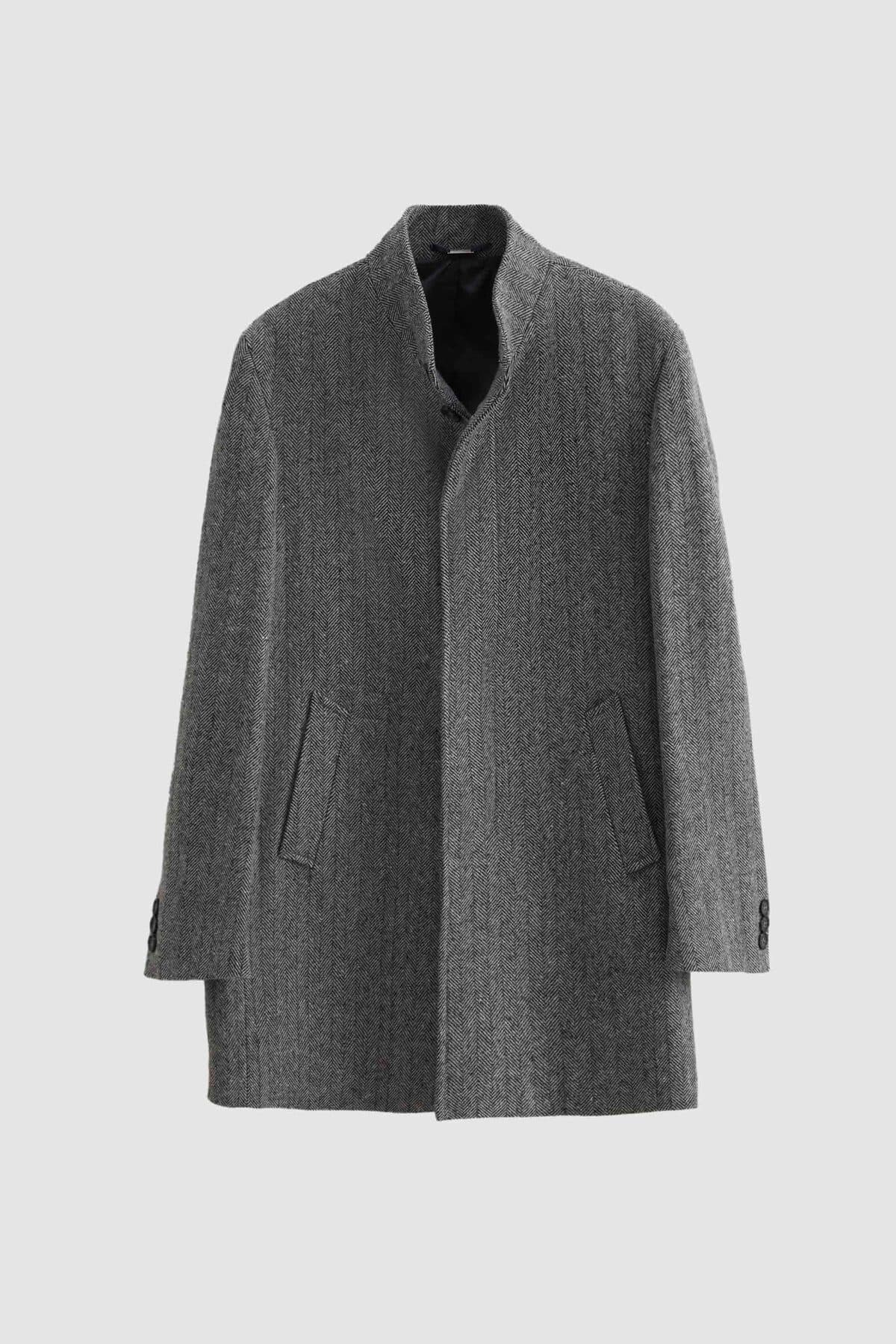 پالتو مردانه D'S Damat فیت معمولی خاکستری ماهیاستخوانی یقه ایستاده پالتو مردانه D'S Damat فیت معمولی خاکستری ماهیاستخوانی یقه ایستاده