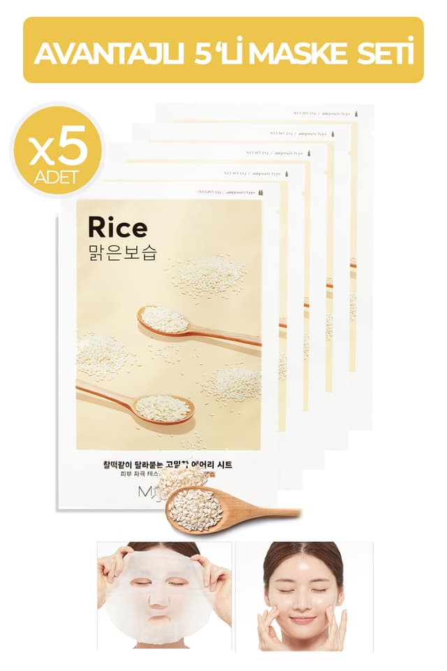 ست 5 عددی ماسک ورقهای روشنکننده و مرطوبکننده حاوی عصاره برنج Missha مدل Airy Fit Sheet Mask Rice ست 5 عددی ماسک ورقهای روشنکننده و مرطوبکننده حاوی عصاره برنج Missha مدل Airy Fit Sheet Mask Rice