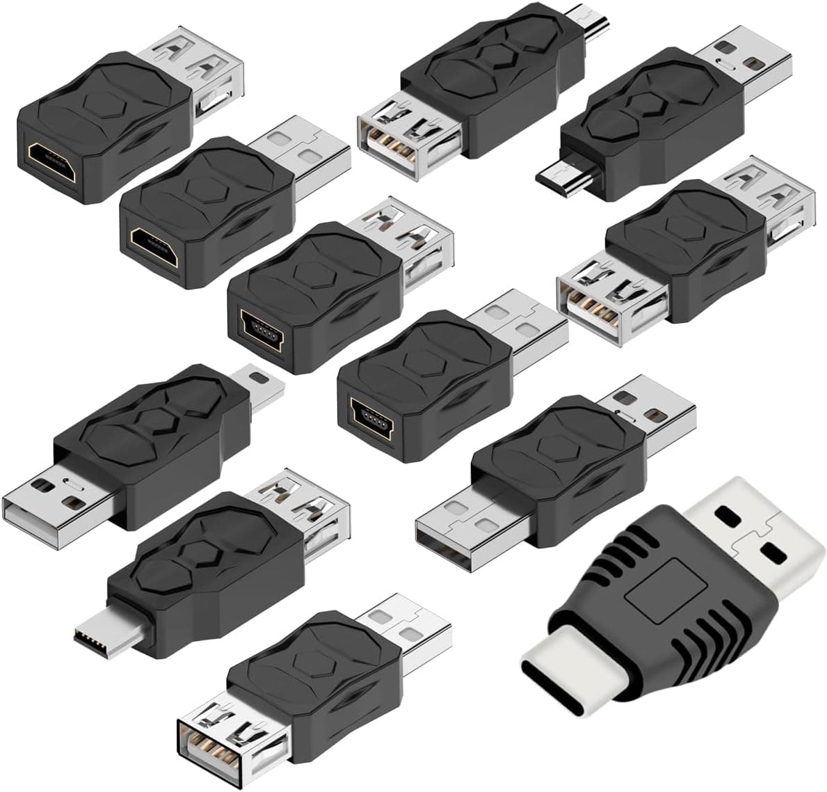 آداپتور USB 2.0 ZJKJHJY نر به ماده USB/Type C/Micro/Mini مجموعه 12 عددی آداپتور USB 2.0 ZJKJHJY نر به ماده USB/Type C/Micro/Mini مجموعه 12 عددی