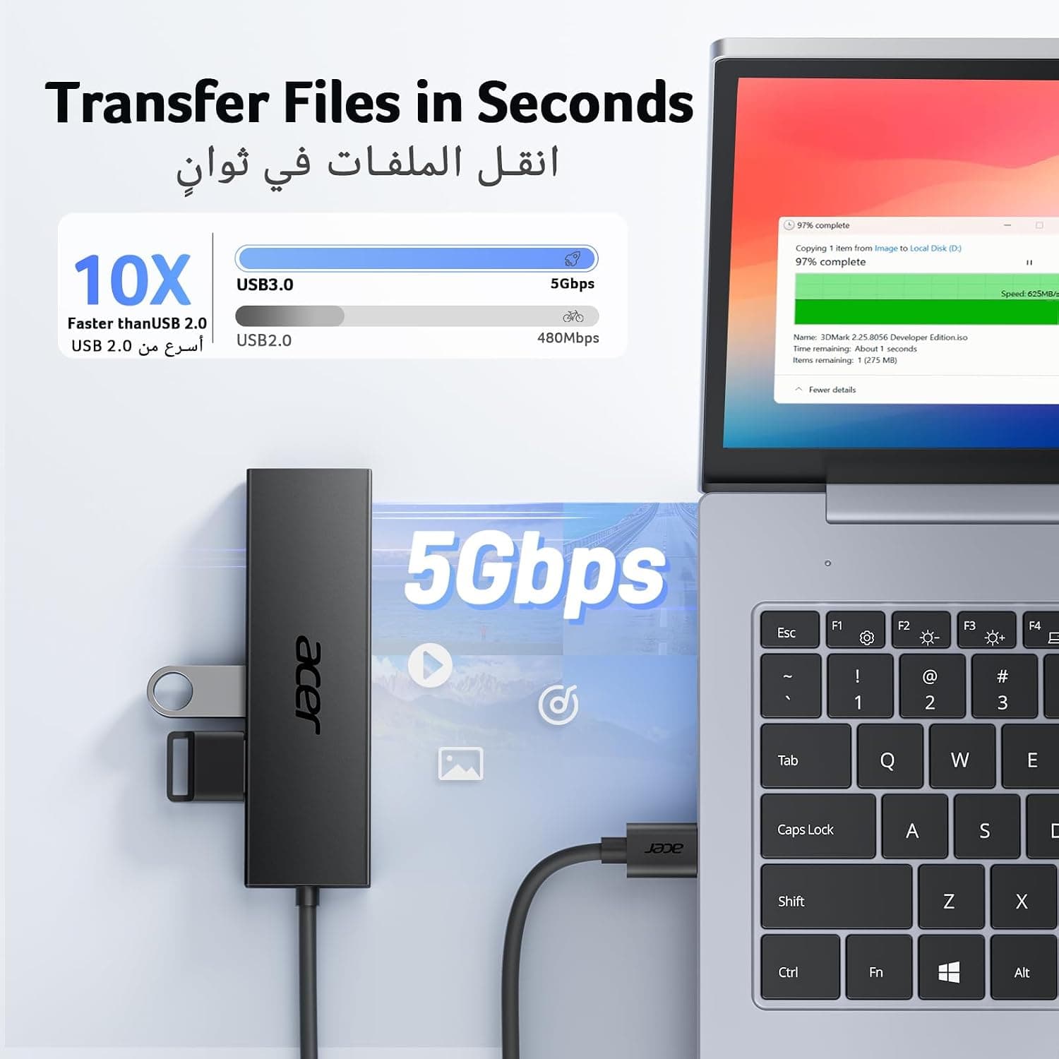 هاب USB چهارپورته Acer باریک 5Gbps با طول 60cm هاب USB چهارپورته Acer باریک 5Gbps با طول 60cm