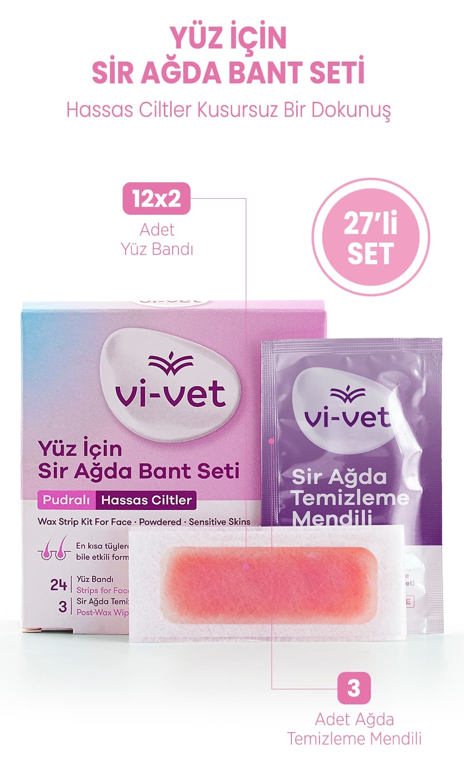 نوار اپیلاسیون صورت Vi vet پودری 24 عددی نوار اپیلاسیون صورت Vi vet پودری 24 عددی