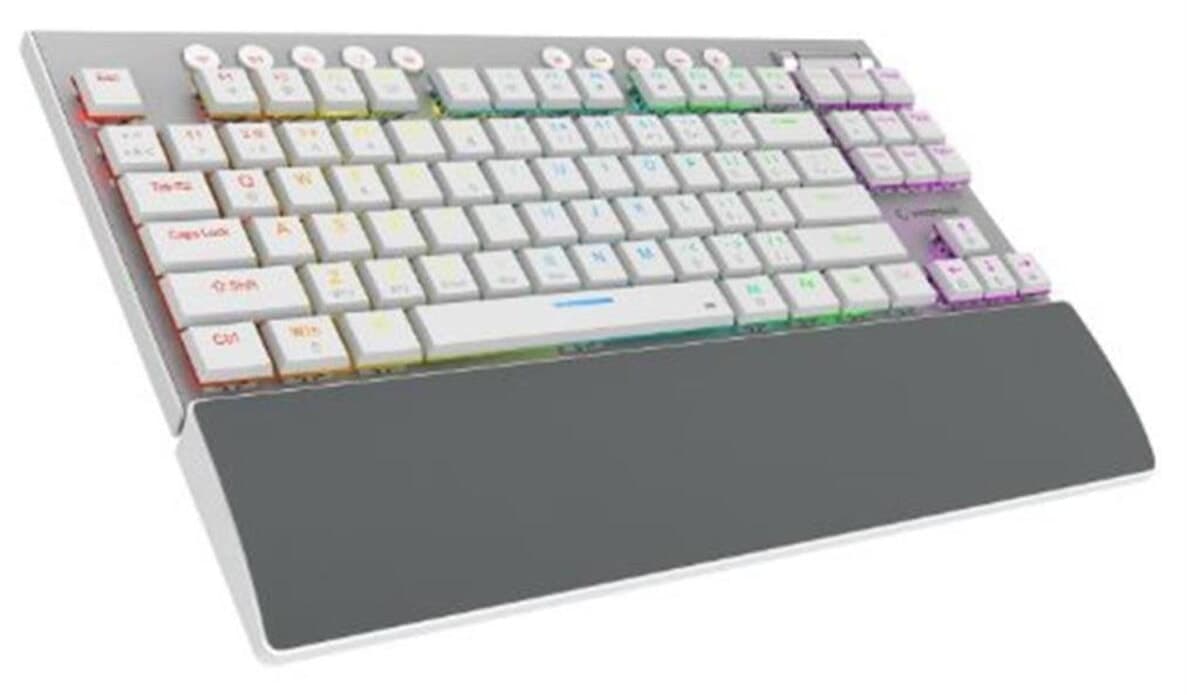 کیبورد گیمینگ مکانیکی Rampage سفید بیسیم 2.4G و بلوتوث RED SWITCH RGB مدل BERU کیبورد گیمینگ مکانیکی Rampage سفید بیسیم 2.4G و بلوتوث RED SWITCH RGB مدل BERU