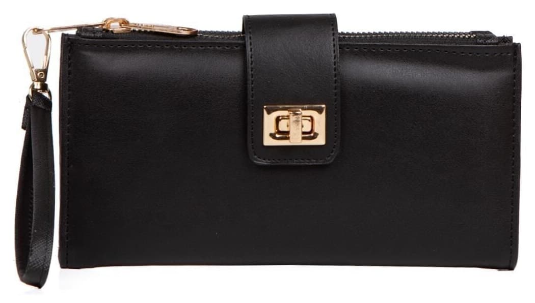 کیف پول پورتفویی زنانه Adelina Bags مشکی Venesia کاغذی با محفظه کارت و سکه، قفلدار و بند مچی کیف پول پورتفویی زنانه Adelina Bags مشکی Venesia کاغذی با محفظه کارت و سکه، قفلدار و بند مچی