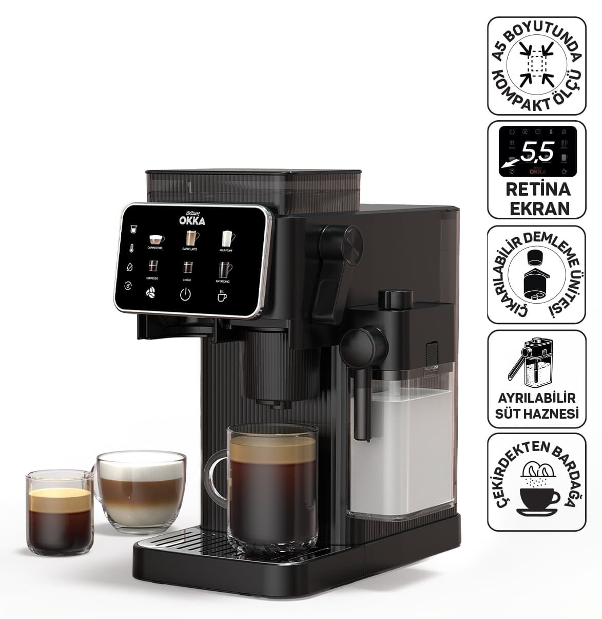 دستگاه اسپرسوساز Arzum مدل OK0047 Okka Barista Compact با مخزن شیر کروم دستگاه اسپرسوساز Arzum مدل OK0047 Okka Barista Compact با مخزن شیر کروم