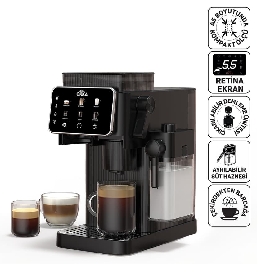دستگاه اسپرسوساز Arzum مدل OK0047 Okka Barista Compact با مخزن شیر کروم دستگاه اسپرسوساز Arzum مدل OK0047 Okka Barista Compact با مخزن شیر کروم
