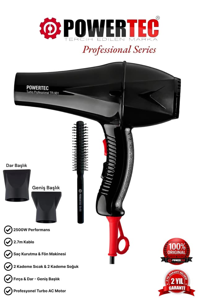 ست سشوار و برس سشوار آرایشگاهی Powertec توربو مدل TR-901 ست سشوار و برس سشوار آرایشگاهی Powertec توربو مدل TR-901