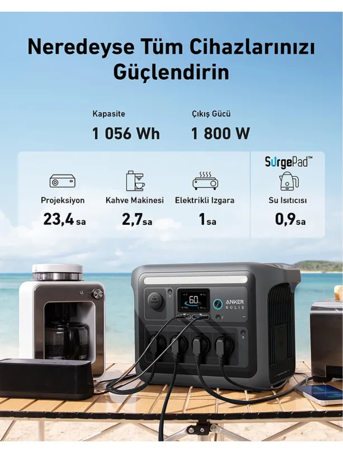 منبع تغذیه قابل حمل Anker مدل SOLIX C1000X PowerHouse با ظرفیت 1056Wh و توان 1800W منبع تغذیه قابل حمل Anker مدل SOLIX C1000X PowerHouse با ظرفیت 1056Wh و توان 1800W