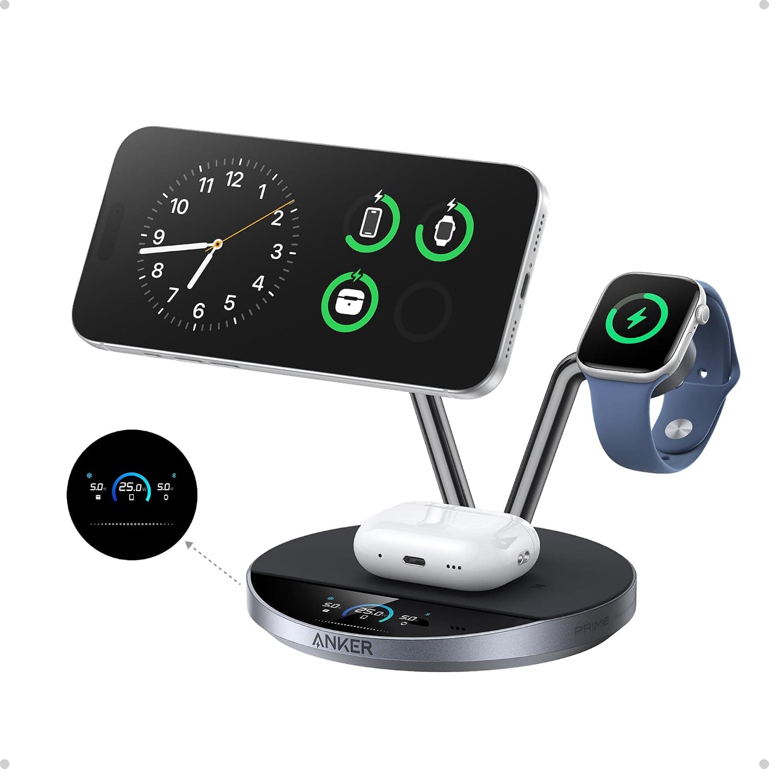 ایستگاه شارژ بیسیم 3 در 1 Anker Prime سازگار MagSafe و Qi2.2 25 وات ایستگاه شارژ بیسیم 3 در 1 Anker Prime سازگار MagSafe و Qi2.2 25 وات