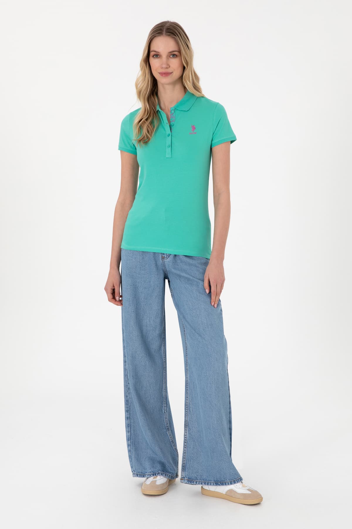 تیشرت زنانه U.S. Polo Assn. یقه پولو ساده سبز نعنایی مدل 50300896-VR090 تیشرت زنانه U.S. Polo Assn. یقه پولو ساده سبز نعنایی مدل 50300896-VR090