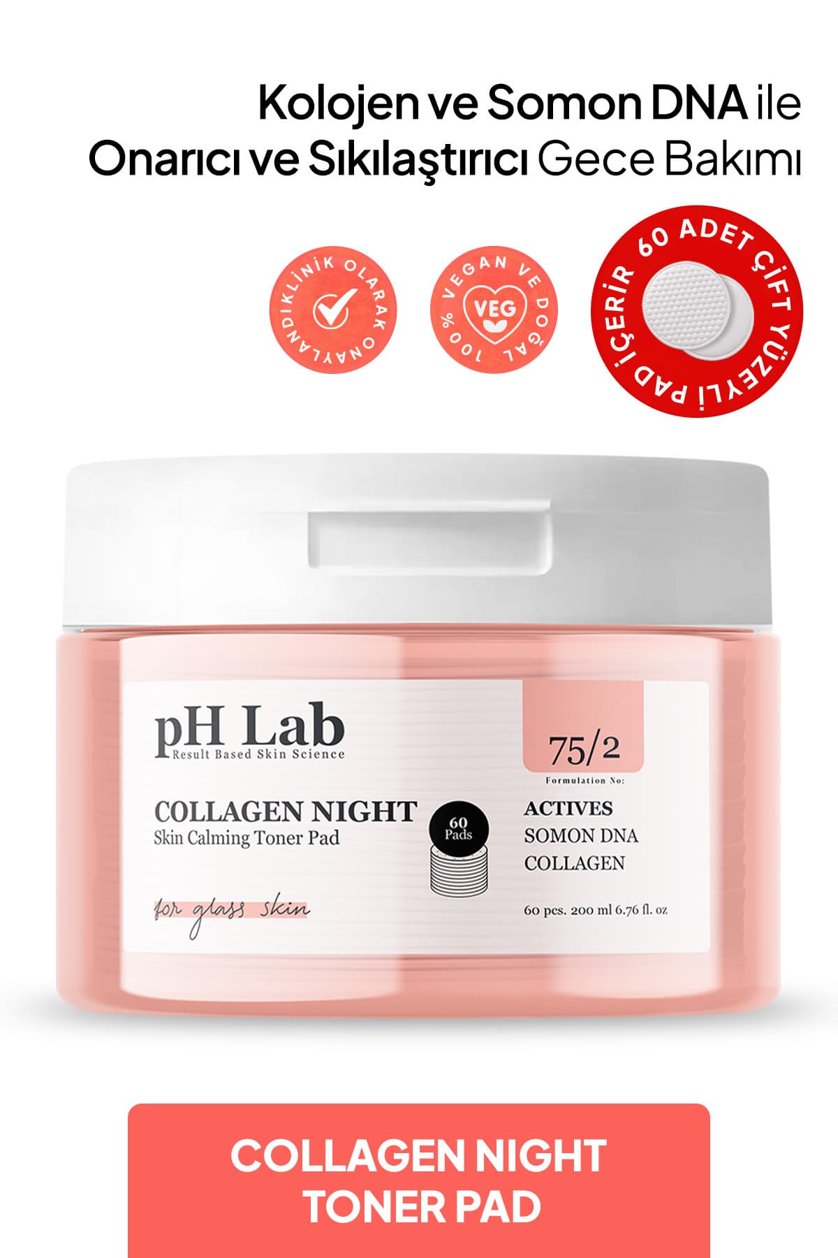 پد تونر Ph Lab Collagen Night با DNA سالمون مراقبت شبانه 60 عددی پد تونر Ph Lab Collagen Night با DNA سالمون مراقبت شبانه 60 عددی