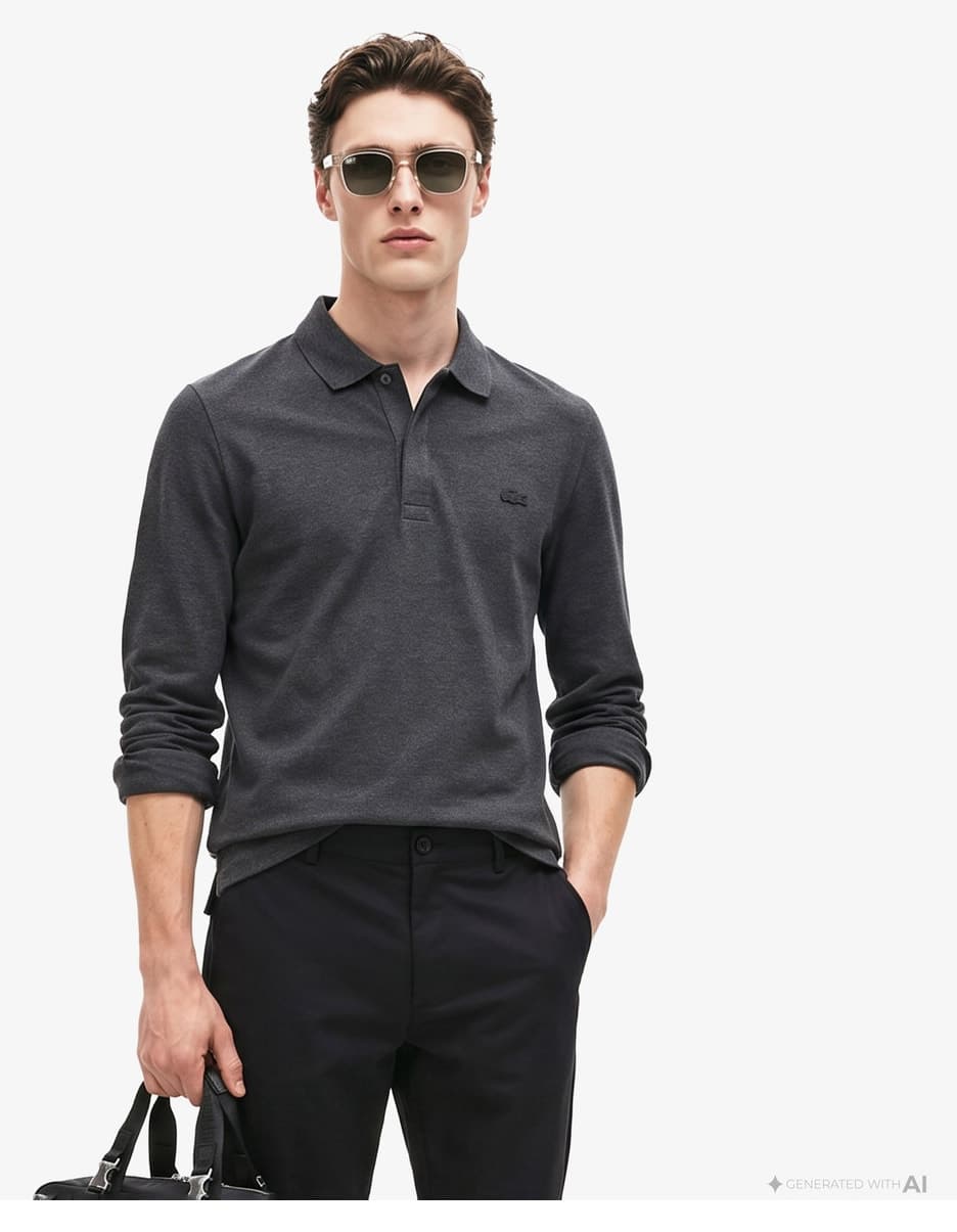 پولوشرت مردانه Lacoste آستین بلند فیت معمولی خاکستری Paris پولوشرت مردانه Lacoste آستین بلند فیت معمولی خاکستری Paris