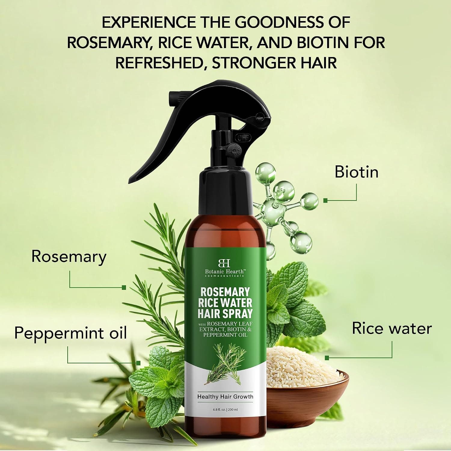 اسپری موی آب رزماری مناسب بانوان و آقایان Botanic Hearth حاوی نعناع فلفلی و بیوتین برای رشد و ضخیمشدن مو 200 ml اسپری موی آب رزماری مناسب بانوان و آقایان Botanic Hearth حاوی نعناع فلفلی و بیوتین برای رشد و ضخیمشدن مو 200 ml