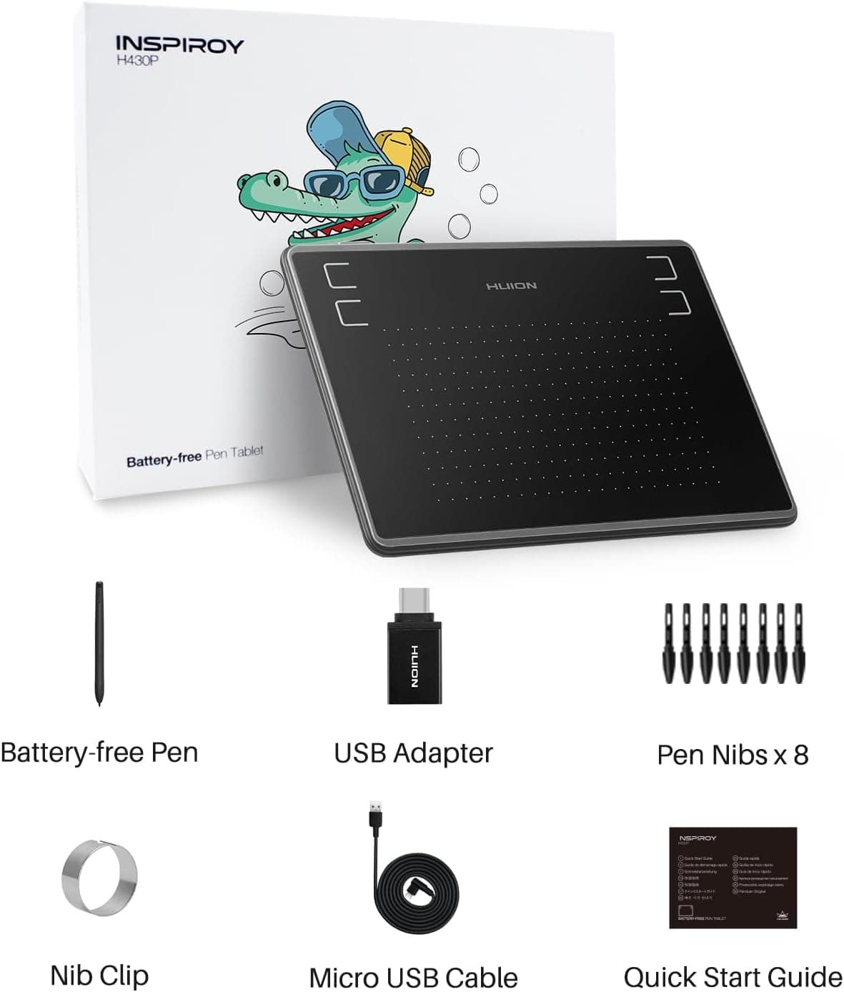 تبلت گرافیکی HUION Inspiroy قلم بدون باتری 4096 سطح 4 کلید مدل H430P تبلت گرافیکی HUION Inspiroy قلم بدون باتری 4096 سطح 4 کلید مدل H430P