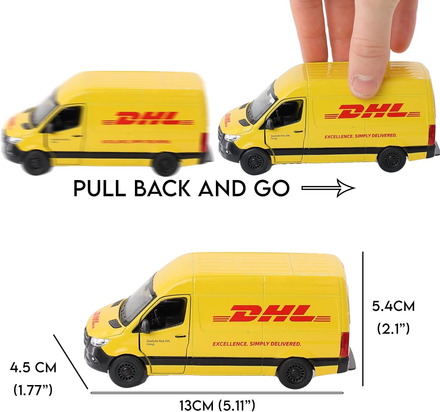 ماشین اسباببازی کودک D.A.Y. Republic ون زرد فلزی Mercedes Benz Sprinter عقبکش مدل DHL Van ماشین اسباببازی کودک D.A.Y. Republic ون زرد فلزی Mercedes Benz Sprinter عقبکش مدل DHL Van