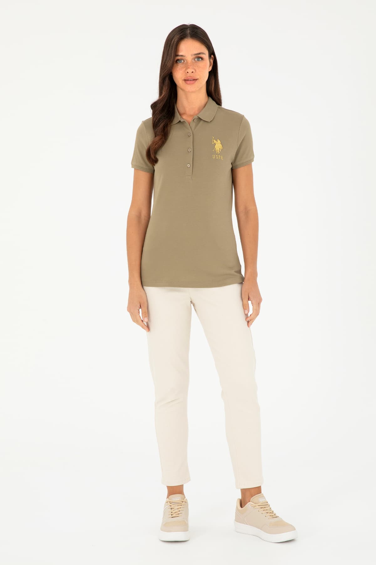 تیشرت زنانه U.S. Polo Assn. یقه پولو خاکی بیسیک مدل 50280071-VR027 تیشرت زنانه U.S. Polo Assn. یقه پولو خاکی بیسیک مدل 50280071-VR027