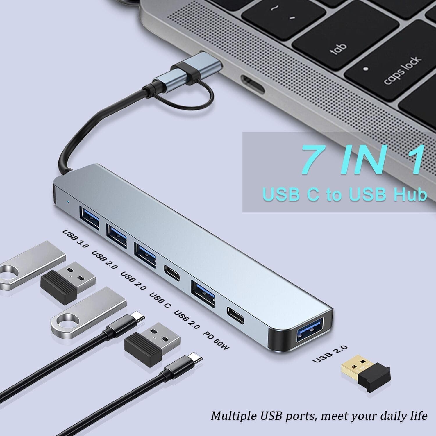 هاب USB C آلومینیومی VIENON ۷ در ۱ USB 3.0 و USB 2.0 هاب USB C آلومینیومی VIENON ۷ در ۱ USB 3.0 و USB 2.0