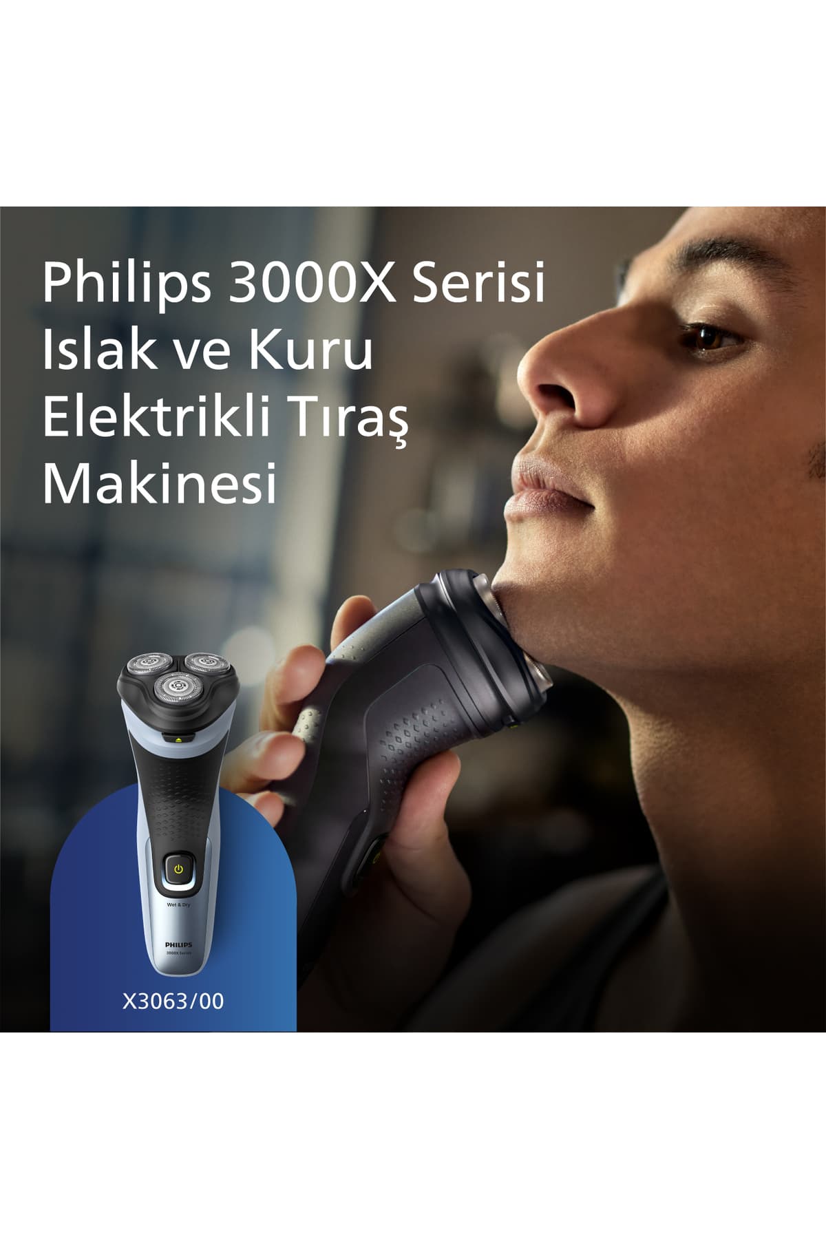 ریشتراش Philips سری 3000X خشک و مرطوب، سری چرخان در ۳ جهت، خطزن دقیق مدل X3063/00 ریشتراش Philips سری 3000X خشک و مرطوب، سری چرخان در ۳ جهت، خطزن دقیق مدل X3063/00