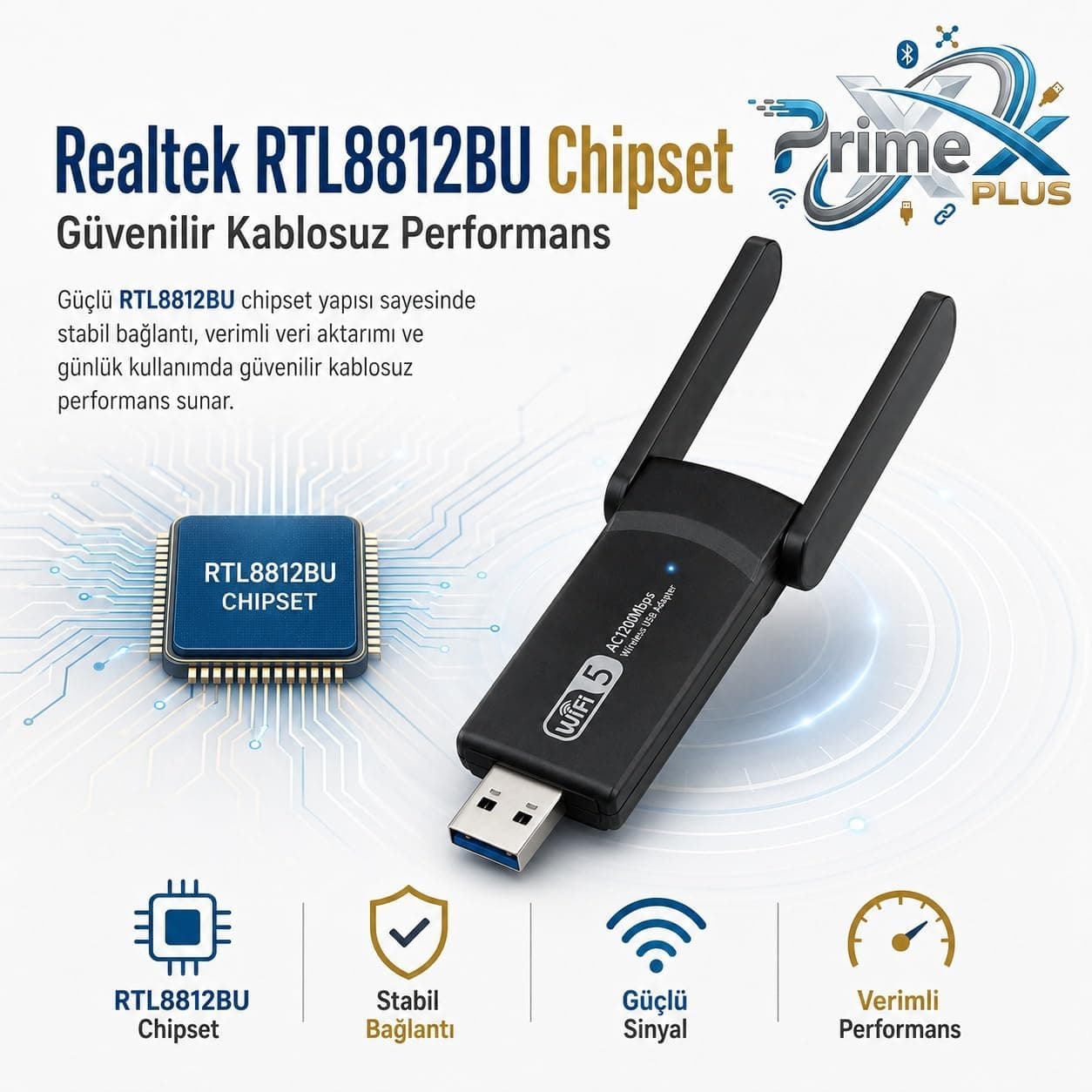 دانگل وایفای USB 3.0 کامپیوتر و لپتاپ PrimeX Plus با Realtek RTL8812BU دو بانده AC1200/AC1300 مدل PX-AC1200 دانگل وایفای USB 3.0 کامپیوتر و لپتاپ PrimeX Plus با Realtek RTL8812BU دو بانده AC1200/AC1300 مدل PX-AC1200