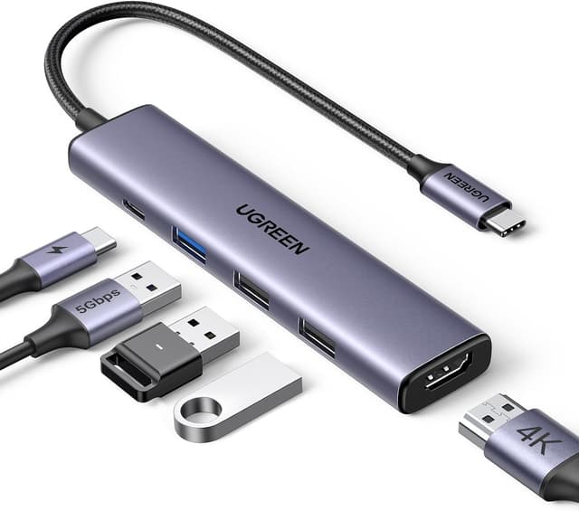 هاب USB C UGREEN با USB A 3.0، PD 100W و HDMI 4K سازگار با MacBook Pro/Air، iPad Pro/Air، Surface Pro/Go و Galaxy Tab، Galaxy S23/S22 هاب USB C UGREEN با USB A 3.0، PD 100W و HDMI 4K سازگار با MacBook Pro/Air، iPad Pro/Air، Surface Pro/Go و Galaxy Tab، Galaxy S23/S22