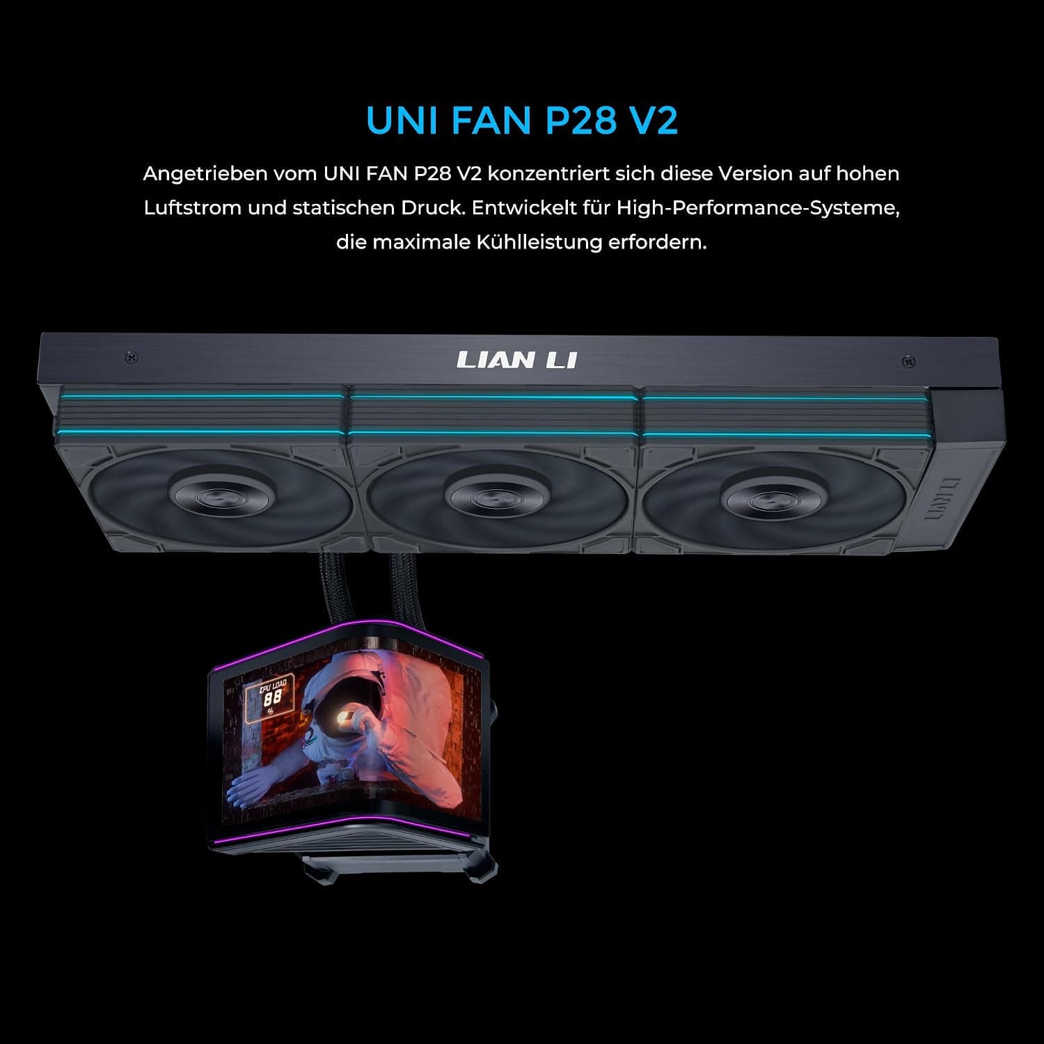 خنککننده مایع AiO پردازنده Lian Li مدل HydroShift II OLED خمیده 360 mm با نمایشگر OLED و فن P28 مشکی خنککننده مایع AiO پردازنده Lian Li مدل HydroShift II OLED خمیده 360 mm با نمایشگر OLED و فن P28 مشکی