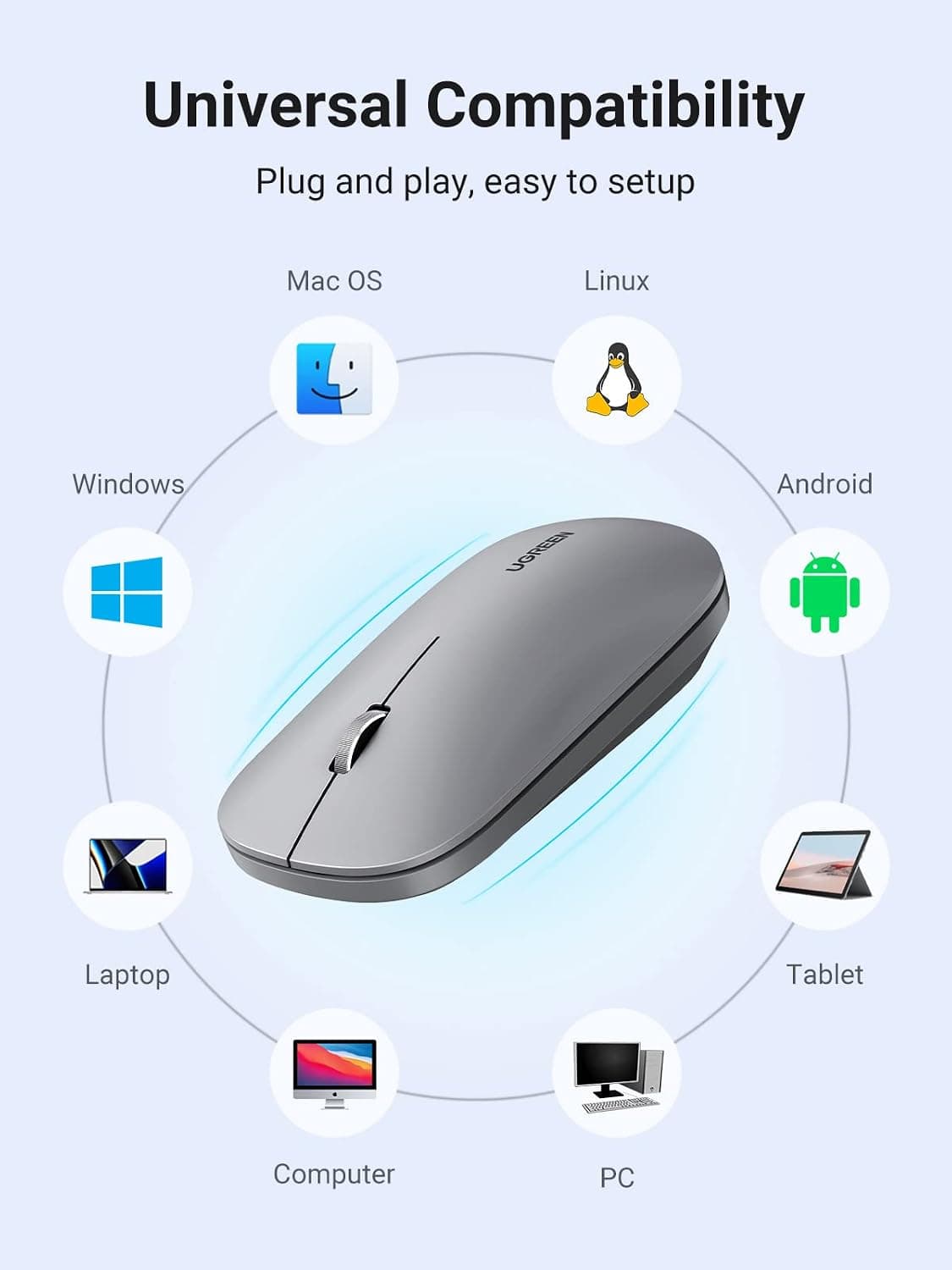 ماوس بیسیم UGREEN باریک 2.4G بیصدا 4000DPI کامپکت برای PC خاکستری ماوس بیسیم UGREEN باریک 2.4G بیصدا 4000DPI کامپکت برای PC خاکستری