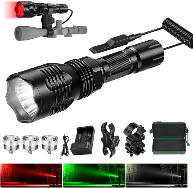 چراغقوه شکاری VASTFIRE Predator با LED قابلتغییر قرمز، سبز و سفید و پایه نصب دوربین چراغقوه شکاری VASTFIRE Predator با LED قابلتغییر قرمز، سبز و سفید و پایه نصب دوربین