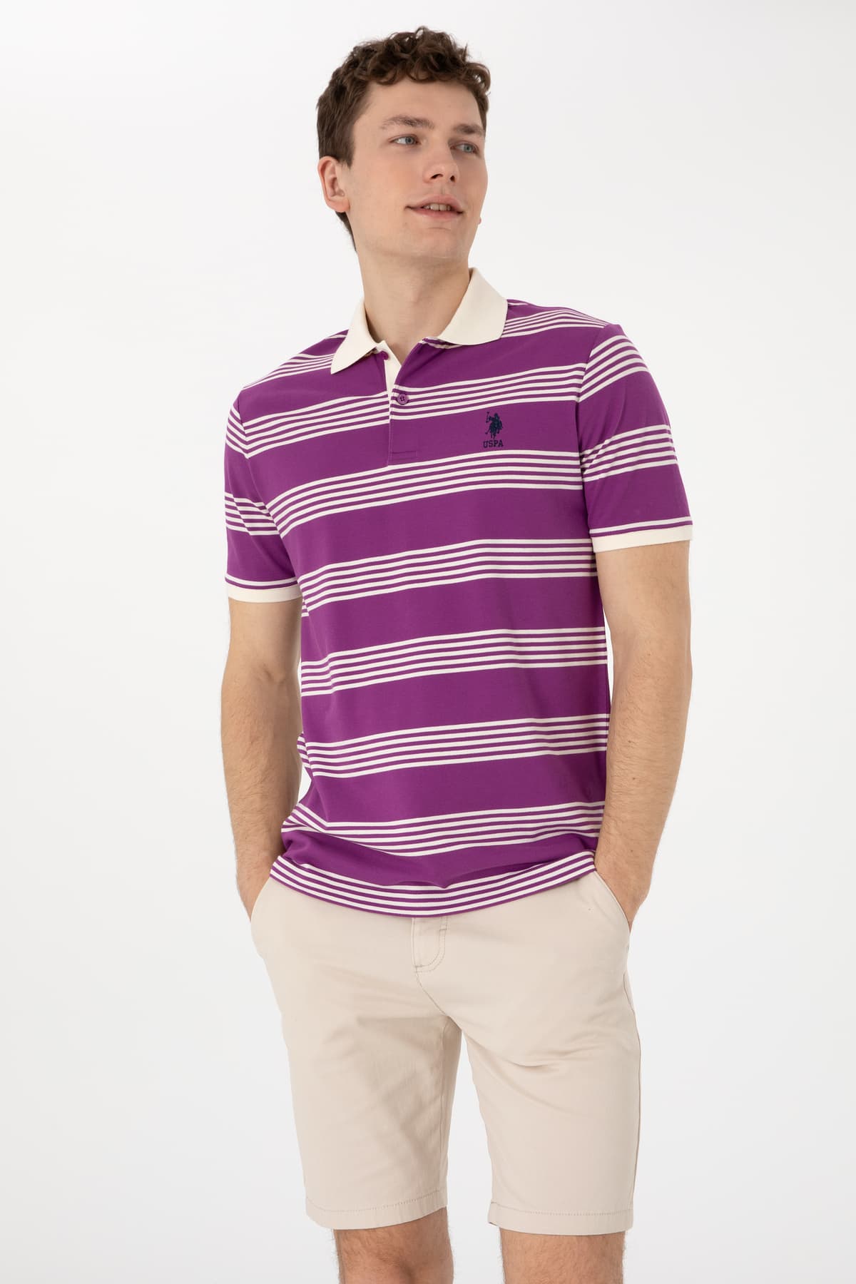 تیشرت مردانه U.S. Polo Assn. یقه پولو فیت معمولی راهراه بنفش مدل 50306826-VR037 تیشرت مردانه U.S. Polo Assn. یقه پولو فیت معمولی راهراه بنفش مدل 50306826-VR037