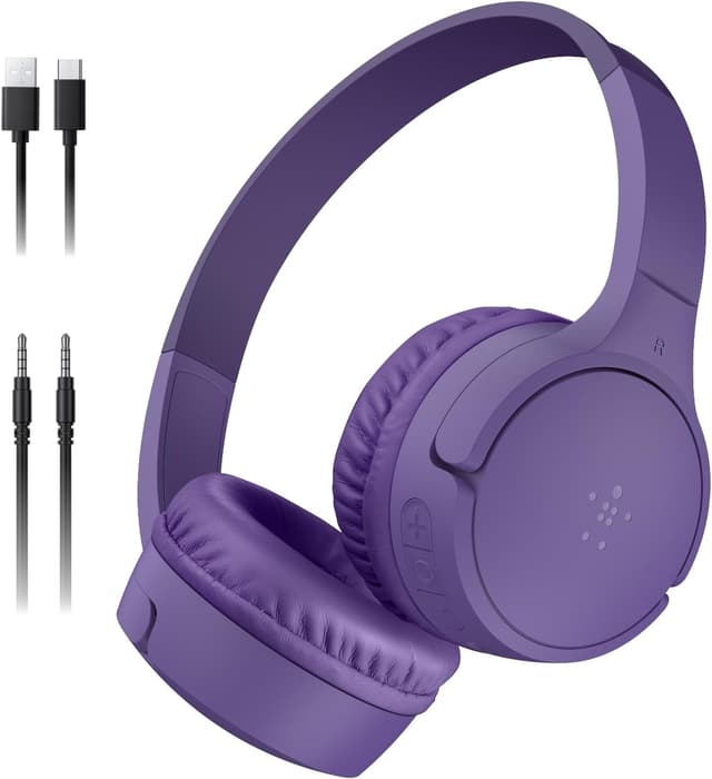 هدفون روگوشی بیسیم کودک Belkin SoundForm mini با میکروفون داخلی و برچسبهای سرگرمکننده، 30 ساعت پخش، یاسی هدفون روگوشی بیسیم کودک Belkin SoundForm mini با میکروفون داخلی و برچسبهای سرگرمکننده، 30 ساعت پخش، یاسی
