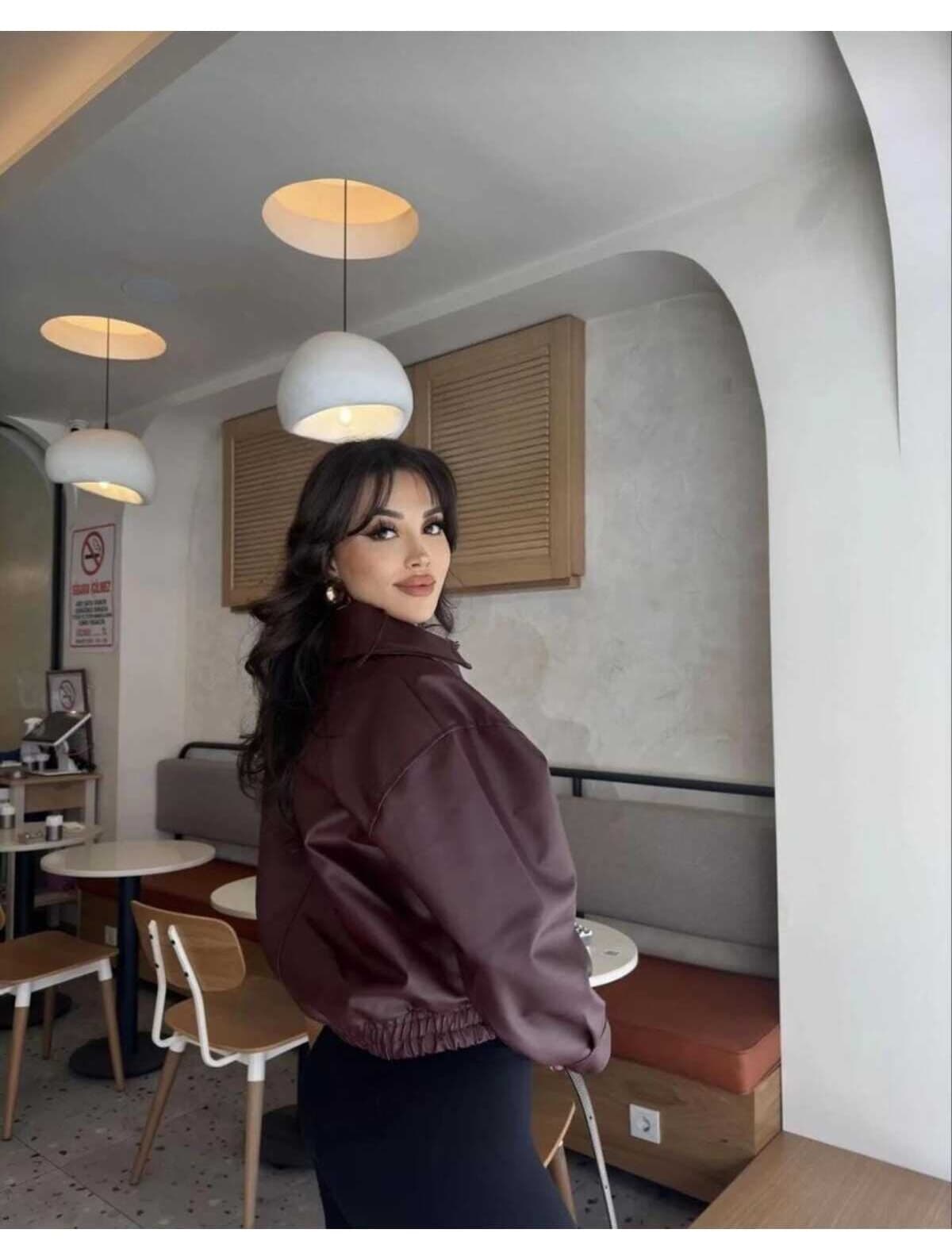 ژاکت زنانه MODA DURAĞI چرمی Bomber ژاکت زنانه MODA DURAĞI چرمی Bomber