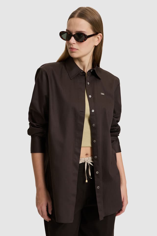 پیراهن زنانه U.S. Polo Assn. قهوهای تیره آستین بلند مدل 50329499-VR084 پیراهن زنانه U.S. Polo Assn. قهوهای تیره آستین بلند مدل 50329499-VR084