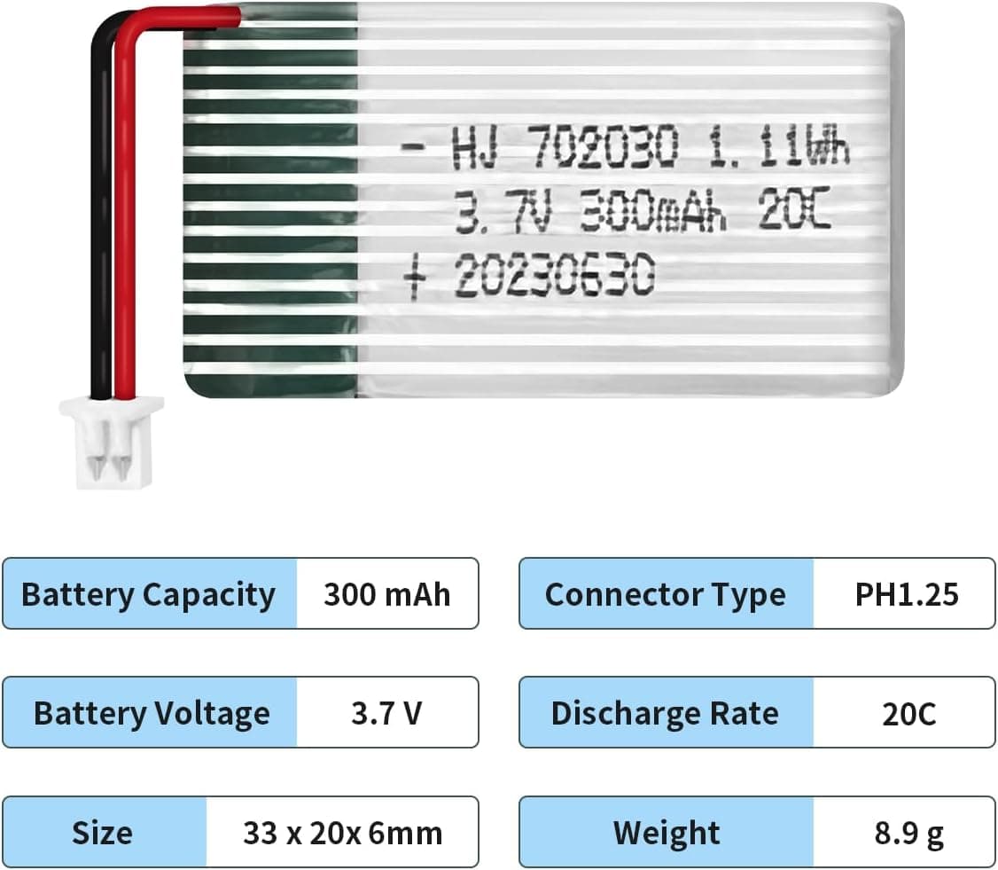 باتری لیتیومی 3.7V 300mAh دوعددی HAWK'S WORK برای اسباببازی و مدل رادیوکنترلی (PH1.25) باتری لیتیومی 3.7V 300mAh دوعددی HAWK'S WORK برای اسباببازی و مدل رادیوکنترلی (PH1.25)