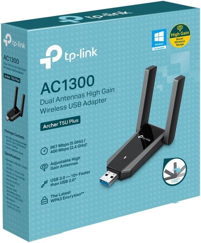 آداپتور وایفای USB دو بانده TP-Link AC1300 با آنتنهای پربهره مدل Archer T5U Plus آداپتور وایفای USB دو بانده TP-Link AC1300 با آنتنهای پربهره مدل Archer T5U Plus