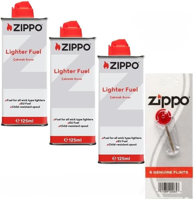 ست سنگ فندک Zippo بههمراه بنزین فندک ست سنگ فندک Zippo بههمراه بنزین فندک