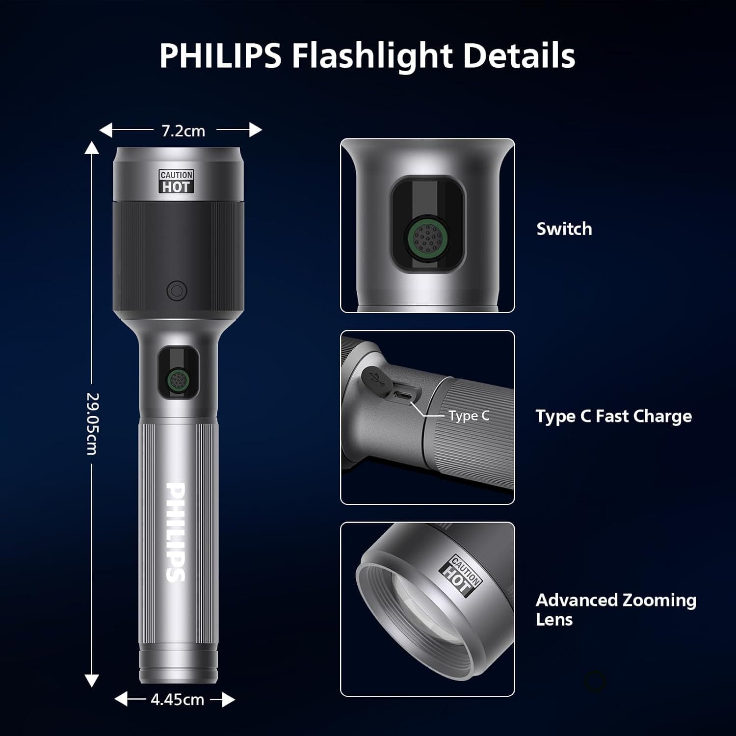 چراغ قوه شارژی PHILIPS LED 3000LM با زوم تلسکوپی و باتری 9000mAh چراغ قوه شارژی PHILIPS LED 3000LM با زوم تلسکوپی و باتری 9000mAh