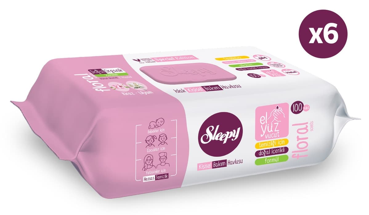 دستمال مرطوب گلدار Sleepy 6x100 (600 برگ) دستمال مرطوب گلدار Sleepy 6x100 (600 برگ)