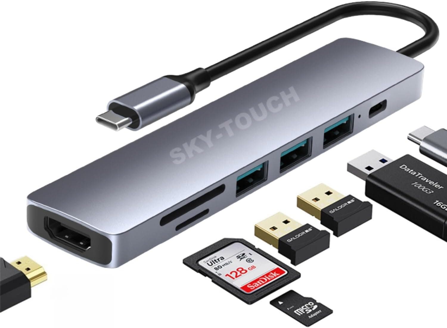 هاب USB-C SKY-TOUCH ۷ در ۱ با HDMI 4K و کارتخوان SD هاب USB-C SKY-TOUCH ۷ در ۱ با HDMI 4K و کارتخوان SD