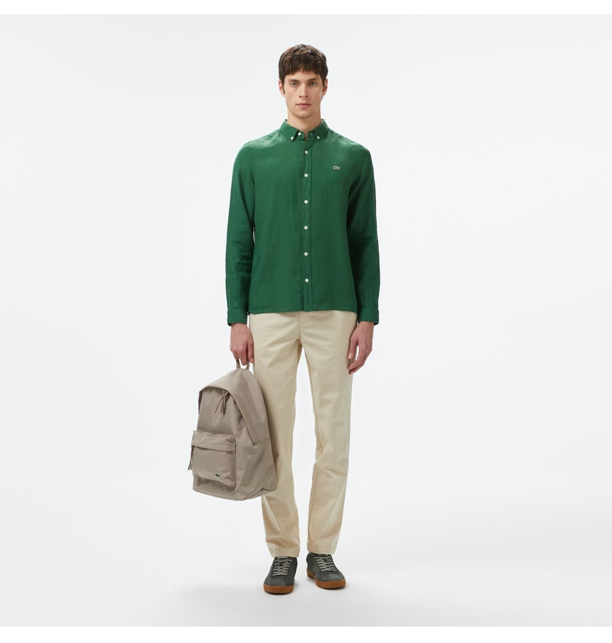 پیراهن مردانه Lacoste یقه دکمهدار کتان سبز تیره فیت معمولی پیراهن مردانه Lacoste یقه دکمهدار کتان سبز تیره فیت معمولی