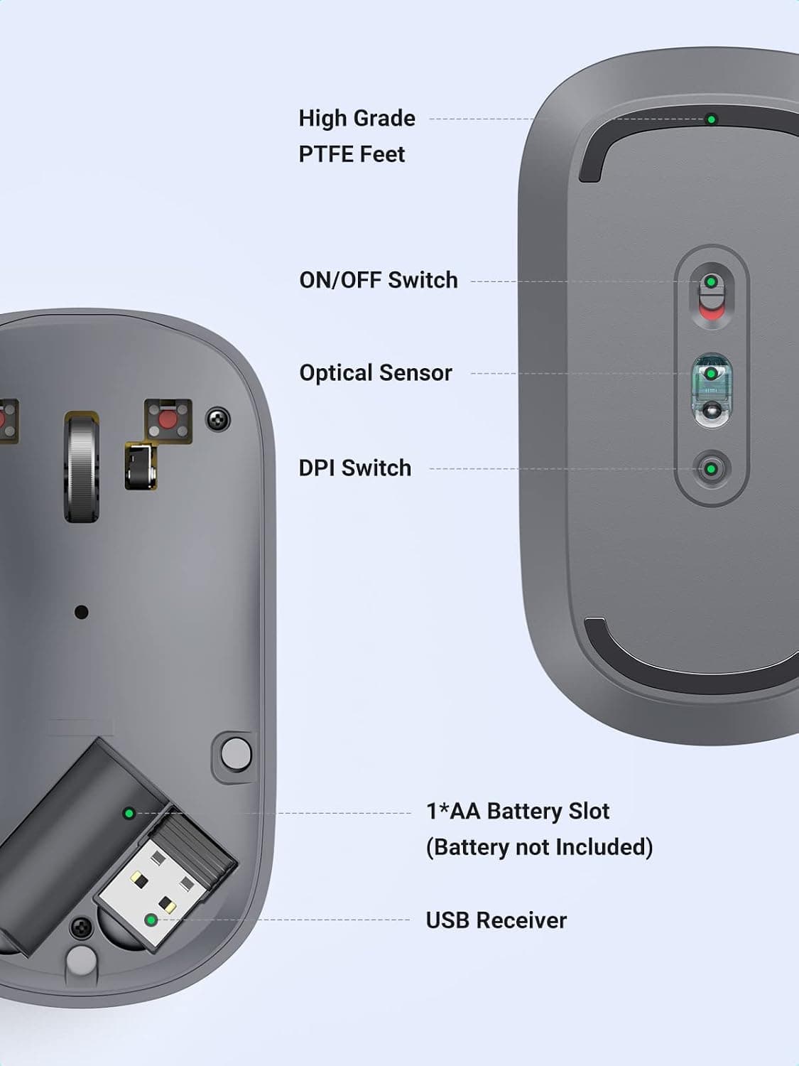 ماوس بیسیم UGREEN با اتصال USB، فرکانس 2,4 Ghz، دقت حداکثر 4000 Dpi، خاکستری ماوس بیسیم UGREEN با اتصال USB، فرکانس 2,4 Ghz، دقت حداکثر 4000 Dpi، خاکستری