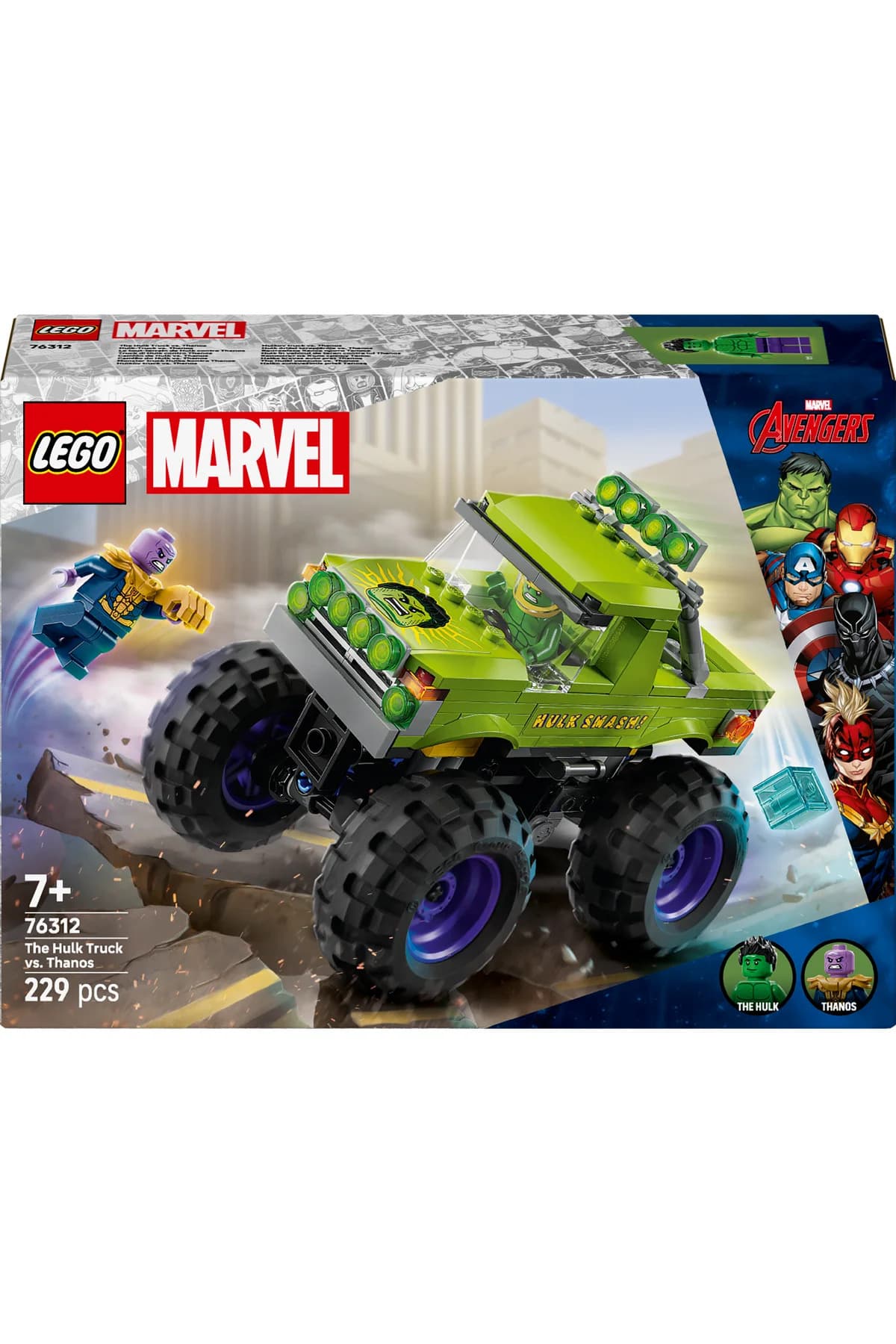ست ساختنی 7+ لگو Marvel کامیون Hulk در برابر Thanos مدل 76312، 229 قطعه ست ساختنی 7+ لگو Marvel کامیون Hulk در برابر Thanos مدل 76312، 229 قطعه