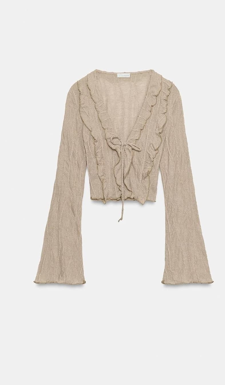 تاپ زنانه Zara بنددار چیندار کرمی سایز M تاپ زنانه Zara بنددار چیندار کرمی سایز M