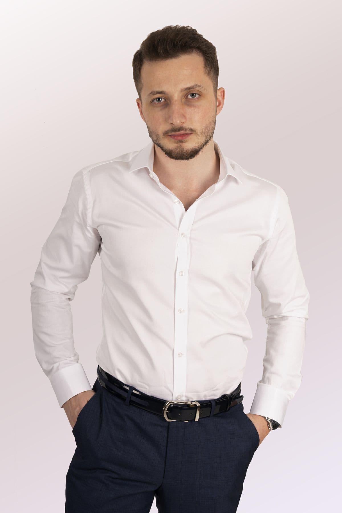 پیراهن مردانه Etikmen ساتن سفید اسلیمفیت پیراهن مردانه Etikmen ساتن سفید اسلیمفیت